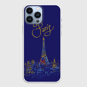 Чехол для iPhone 13 Pro Max с принтом Париж в Тюмени,  |  | Тематика изображения на принте: blue | drawing | eiffel tower | france | paris | romance | yellow | желтый | париж | рисунок | романтика | синий | франция | эйфелева башня