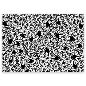 Поздравительная открытка с принтом ЪУЪ в Тюмени, 100% бумага | плотность бумаги 280 г/м2, матовая, на обратной стороне линовка и место для марки
 | белый | буквы | кот | кошка | мем | паттерн | узор | уъу | черный