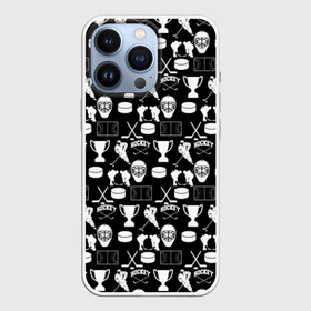 Чехол для iPhone 13 Pro с принтом ХОККЕЙ в Тюмени,  |  | black and white | hockey | pattern | russia | sport | надписи | паттерн | россия | сборная хоккея | символика | спорт | спортсмен | текстура | хоккей | чемпионат | черно белый | я русский