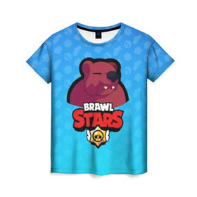 Женская футболка 3D с принтом Bear - BRAWL STARS в Тюмени, 100% полиэфир ( синтетическое хлопкоподобное полотно) | прямой крой, круглый вырез горловины, длина до линии бедер | bear | brawl | bull | colt | crow | el primo | game | games | leon | moba | online | penny | poco | shelly | spike | star | stars | wanted | брав | бравл | браво | звезда | звезды | игра | игры | моба | онлайн | старс