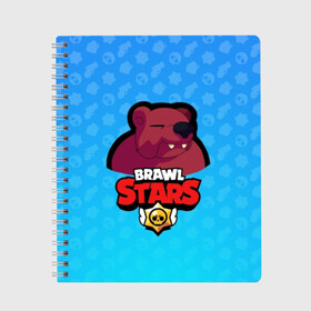 Тетрадь с принтом Bear - BRAWL STARS в Тюмени, 100% бумага | 48 листов, плотность листов — 60 г/м2, плотность картонной обложки — 250 г/м2. Листы скреплены сбоку удобной пружинной спиралью. Уголки страниц и обложки скругленные. Цвет линий — светло-серый
 | bear | brawl | bull | colt | crow | el primo | game | games | leon | moba | online | penny | poco | shelly | spike | star | stars | wanted | брав | бравл | браво | звезда | звезды | игра | игры | моба | онлайн | старс