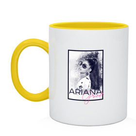 Кружка двухцветная с принтом Ariana Grande в Тюмени, керамика | объем — 330 мл, диаметр — 80 мм. Цветная ручка и кайма сверху, в некоторых цветах — вся внутренняя часть | ariana | ariana grande | ариана гранде