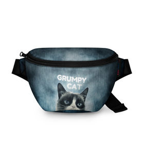 Поясная сумка 3D с принтом Grumpy Cat в Тюмени, 100% полиэстер | плотная ткань, ремень с регулируемой длиной, внутри несколько карманов для мелочей, основное отделение и карман с обратной стороны сумки застегиваются на молнию | кот | котики | коты | мем | мемы | сердитый кот