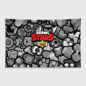 Флаг-баннер с принтом BRAWL STARS в Тюмени, 100% полиэстер | размер 67 х 109 см, плотность ткани — 95 г/м2; по краям флага есть четыре люверса для крепления | brawl | bull | colt | crow | el primo | game | games | leon | moba | online | penny | poco | shelly | spike | star | stars | wanted | брав | бравл | браво | звезда | звезды | игра | игры | лого | моба | онлайн | старс