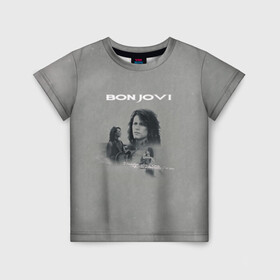 Детская футболка 3D с принтом Bon Jovi в Тюмени, 100% гипоаллергенный полиэфир | прямой крой, круглый вырез горловины, длина до линии бедер, чуть спущенное плечо, ткань немного тянется | Тематика изображения на принте: bon jovi | альбом | арена | бон | бон джови | глэм | группа | джови | джон | метал | музыка | надпись | песни | поп | попрок | рок | рокер | смайл | солист | софт | стена | хард | хеви | хевиметал
