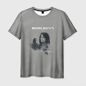 Мужская футболка 3D с принтом Bon Jovi в Тюмени, 100% полиэфир | прямой крой, круглый вырез горловины, длина до линии бедер | bon jovi | альбом | арена | бон | бон джови | глэм | группа | джови | джон | метал | музыка | надпись | песни | поп | попрок | рок | рокер | смайл | солист | софт | стена | хард | хеви | хевиметал