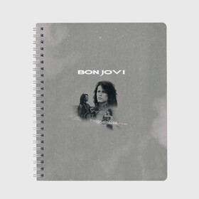 Тетрадь с принтом Bon Jovi в Тюмени, 100% бумага | 48 листов, плотность листов — 60 г/м2, плотность картонной обложки — 250 г/м2. Листы скреплены сбоку удобной пружинной спиралью. Уголки страниц и обложки скругленные. Цвет линий — светло-серый
 | Тематика изображения на принте: bon jovi | альбом | арена | бон | бон джови | глэм | группа | джови | джон | метал | музыка | надпись | песни | поп | попрок | рок | рокер | смайл | солист | софт | стена | хард | хеви | хевиметал