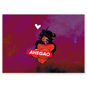 Поздравительная открытка с принтом Demon Ahegao в Тюмени, 100% бумага | плотность бумаги 280 г/м2, матовая, на обратной стороне линовка и место для марки
 | ahegao | anime | kawaii | manga | аниме | ахегао | кавай | манга