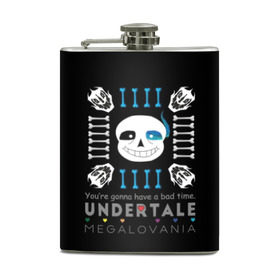 Фляга с принтом Undertale в Тюмени, металлический корпус | емкость 0,22 л, размер 125 х 94 мм. Виниловая наклейка запечатывается полностью | Тематика изображения на принте: alphys | animation | asriel | comic dub | comic dubs | deltarune | gaming | toriel | undertale | андертеил | история | подземная | фриск | чай тв | чара