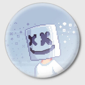 Значок с принтом Marshmello Pixel в Тюмени,  металл | круглая форма, металлическая застежка в виде булавки | fortnite | joytime | marshmallow | marshmello | маршмелло | маршмеллоу | фортнайт
