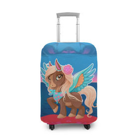Чехол для чемодана 3D с принтом Милый единорог в Тюмени, 86% полиэфир, 14% спандекс | двустороннее нанесение принта, прорези для ручек и колес | pony | грива | девочка | единорог | конь | копыта | красивая | лошадка | лошадь | милая | пони | природа закат | радуга