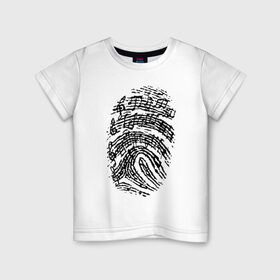 Детская футболка хлопок с принтом Музыкальный отпечаток в Тюмени, 100% хлопок | круглый вырез горловины, полуприлегающий силуэт, длина до линии бедер | Тематика изображения на принте: музыка | музыкальный отпечаток | ноты | отпечаток
