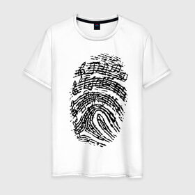 Мужская футболка хлопок с принтом Музыкальный отпечаток в Тюмени, 100% хлопок | прямой крой, круглый вырез горловины, длина до линии бедер, слегка спущенное плечо. | музыка | музыкальный отпечаток | ноты | отпечаток