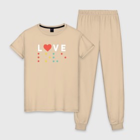 Женская пижама хлопок с принтом Шрифт Брайля Love в Тюмени, 100% хлопок | брюки и футболка прямого кроя, без карманов, на брюках мягкая резинка на поясе и по низу штанин | брайль | люблю | любовь | надпись