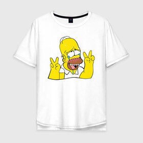 Мужская футболка хлопок Oversize с принтом Homer Ahegao в Тюмени, 100% хлопок | свободный крой, круглый ворот, “спинка” длиннее передней части | ahegao | anime | homer | kawaii | manga | simpson | аниме | ахегао | гомер | кавай | манга | симпсон