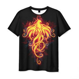 Мужская футболка 3D с принтом Огненный Феникс в Тюмени, 100% полиэфир | прямой крой, круглый вырез горловины, длина до линии бедер | Тематика изображения на принте: огненный феникс