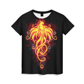 Женская футболка 3D с принтом Огненный Феникс в Тюмени, 100% полиэфир ( синтетическое хлопкоподобное полотно) | прямой крой, круглый вырез горловины, длина до линии бедер | огненный феникс