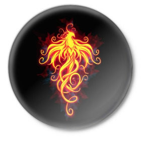 Значок с принтом Огненный Феникс в Тюмени,  металл | круглая форма, металлическая застежка в виде булавки | огненный феникс