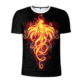 Мужская футболка 3D спортивная с принтом Огненный Феникс в Тюмени, 100% полиэстер с улучшенными характеристиками | приталенный силуэт, круглая горловина, широкие плечи, сужается к линии бедра | Тематика изображения на принте: огненный феникс