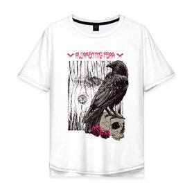 Мужская футболка хлопок Oversize с принтом Пробуждение страха в Тюмени, 100% хлопок | свободный крой, круглый ворот, “спинка” длиннее передней части | ворон | дерево | роза | череп