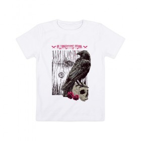 Детская футболка хлопок с принтом Пробуждение страха в Тюмени, 100% хлопок | круглый вырез горловины, полуприлегающий силуэт, длина до линии бедер | Тематика изображения на принте: ворон | дерево | роза | череп