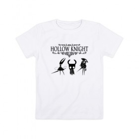 Детская футболка хлопок с принтом HOLLOW KNIGHT в Тюмени, 100% хлопок | круглый вырез горловины, полуприлегающий силуэт, длина до линии бедер | game | gamer | hollow knight | logo | team cherry | игры | логотип | первонаж | рыцарь