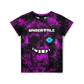 Детская футболка 3D с принтом Undertale Sans. в Тюмени, 100% гипоаллергенный полиэфир | прямой крой, круглый вырез горловины, длина до линии бедер, чуть спущенное плечо, ткань немного тянется | 3d | pixel | sans | undertale | абстракция | андертейл | без глаз | игра | надпись | пиксель | пикселя | подземная история | текстура