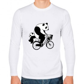 Мужской лонгслив хлопок с принтом Панда на велике в Тюмени, 100% хлопок |  | Тематика изображения на принте: велосипед | детеныши панды | животные | медведи | панда | панда катается | панда на велике | три панды | черно белые