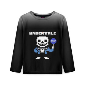 Детский лонгслив 3D с принтом Undertale STOP. в Тюмени, 100% полиэстер | длинные рукава, круглый вырез горловины, полуприлегающий силуэт
 | 3d | pixel | sans | stop | undertale | абстракция | алфавит | андертейл | буквы | геометрия | знак | игра | надпись | пиксель | пикселя | подземная история | текстура