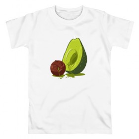 Мужская футболка хлопок с принтом Avocado R.I.P. в Тюмени, 100% хлопок | прямой крой, круглый вырез горловины, длина до линии бедер, слегка спущенное плечо. | авокадо | арт | веган | вегетарианец | вкусняшка | еда | жиры | зеленый | зож | косточка | милый | овощи | пп | фрукты | юмор