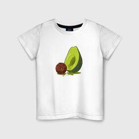 Детская футболка хлопок с принтом Avocado R.I.P. в Тюмени, 100% хлопок | круглый вырез горловины, полуприлегающий силуэт, длина до линии бедер | авокадо | арт | веган | вегетарианец | вкусняшка | еда | жиры | зеленый | зож | косточка | милый | овощи | пп | фрукты | юмор