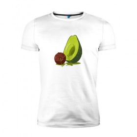 Мужская футболка премиум с принтом Avocado R.I.P. в Тюмени, 92% хлопок, 8% лайкра | приталенный силуэт, круглый вырез ворота, длина до линии бедра, короткий рукав | Тематика изображения на принте: авокадо | арт | веган | вегетарианец | вкусняшка | еда | жиры | зеленый | зож | косточка | милый | овощи | пп | фрукты | юмор