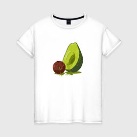 Женская футболка хлопок с принтом Avocado R.I.P. в Тюмени, 100% хлопок | прямой крой, круглый вырез горловины, длина до линии бедер, слегка спущенное плечо | авокадо | арт | веган | вегетарианец | вкусняшка | еда | жиры | зеленый | зож | косточка | милый | овощи | пп | фрукты | юмор
