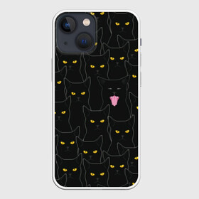 Чехол для iPhone 13 mini с принтом Чёрные коты в Тюмени,  |  | black | cat | eyes | halloween | kitten | look | magic | muzzle | mysticism | witch | witchcraft | yellow | ведьма | взгляд | глаза | желтый | колдовство | кот | котёнок | котик | кошачья | магия | мистика | хэллоуин | черный
