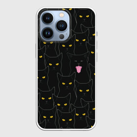 Чехол для iPhone 13 Pro с принтом Чёрные коты в Тюмени,  |  | black | cat | eyes | halloween | kitten | look | magic | muzzle | mysticism | witch | witchcraft | yellow | ведьма | взгляд | глаза | желтый | колдовство | кот | котёнок | котик | кошачья | магия | мистика | хэллоуин | черный