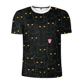 Мужская футболка 3D спортивная с принтом Чёрные коты в Тюмени, 100% полиэстер с улучшенными характеристиками | приталенный силуэт, круглая горловина, широкие плечи, сужается к линии бедра | Тематика изображения на принте: black | cat | eyes | halloween | kitten | look | magic | muzzle | mysticism | witch | witchcraft | yellow | ведьма | взгляд | глаза | желтый | колдовство | кот | котёнок | котик | кошачья | магия | мистика | хэллоуин | черный