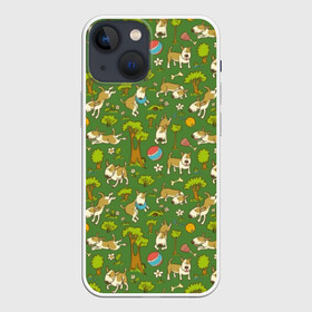 Чехол для iPhone 13 mini с принтом Забавные собаки в Тюмени,  |  | animal | dog | fauna | flora | funny | game | green | pet | puppy | smile | trees | деревья | животное | забавный | зеленый | игра | пёс | питомец | прикольный | псина | собака | улыбка | фауна | флора | щенок