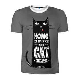 Мужская футболка 3D спортивная с принтом Дом там, где твой кот в Тюмени, 100% полиэстер с улучшенными характеристиками | приталенный силуэт, круглая горловина, широкие плечи, сужается к линии бедра | Тематика изображения на принте: black | cat | cool | gray | kitten | motto | muzzle | slogan | text | white | белый | девиз | кот | котёнок | котик | кошачья | лозунг | прикольный | серый | текст | черный