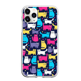 Чехол для iPhone 11 Pro Max матовый с принтом Разноцветные котики в Тюмени, Силикон |  | Тематика изображения на принте: blue | cat | colorful | cool | dots | kitten | paws | pink | tail | torso | white | yellow | белый | желтый | кот | котёнок | котик | котэ | кошка | лапы | прикольный | разноцветный | розовый | синий | точки | туловище | хвост