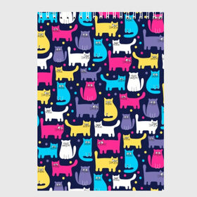 Скетчбук с принтом Разноцветные котики в Тюмени, 100% бумага
 | 48 листов, плотность листов — 100 г/м2, плотность картонной обложки — 250 г/м2. Листы скреплены сверху удобной пружинной спиралью | Тематика изображения на принте: blue | cat | colorful | cool | dots | kitten | paws | pink | tail | torso | white | yellow | белый | желтый | кот | котёнок | котик | котэ | кошка | лапы | прикольный | разноцветный | розовый | синий | точки | туловище | хвост