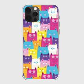 Чехол для iPhone 12 Pro Max с принтом Разноцветные котики в Тюмени, Силикон |  | Тематика изображения на принте: blue | cat | colorful | cool | cute | funny | kitten | orange | paws | pink | purple | smile | tail | torso | white | yellow | белый | желтый | забавный | кот | котёнок | котик | котэ | кошка | лапы | милый | оранжевый | прикольный | разноцветны