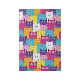 Обложка для паспорта матовая кожа с принтом Разноцветные котики в Тюмени, натуральная матовая кожа | размер 19,3 х 13,7 см; прозрачные пластиковые крепления | blue | cat | colorful | cool | cute | funny | kitten | orange | paws | pink | purple | smile | tail | torso | white | yellow | белый | желтый | забавный | кот | котёнок | котик | котэ | кошка | лапы | милый | оранжевый | прикольный | разноцветны