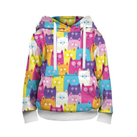 Детская толстовка 3D с принтом Разноцветные котики в Тюмени, 100% полиэстер | двухслойный капюшон со шнурком для регулировки, мягкие манжеты на рукавах и по низу толстовки, спереди карман-кенгуру с мягким внутренним слоем | blue | cat | colorful | cool | cute | funny | kitten | orange | paws | pink | purple | smile | tail | torso | white | yellow | белый | желтый | забавный | кот | котёнок | котик | котэ | кошка | лапы | милый | оранжевый | прикольный | разноцветны