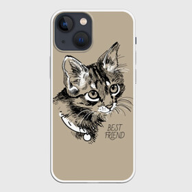 Чехол для iPhone 13 mini с принтом Best friend в Тюмени,  |  | attractive face | cat | collar | cute | drawing | funny | kitten | mustache | touching | забавный | кот | котёнок | милый | ошейник | рисунок | трогательный | усы