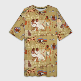 Платье-футболка 3D с принтом Египетские Боги в Тюмени,  |  | beetle | boat | cat | cow | egypt | eye | falcon | gods | hieroglyph | osiris | papyrus | pharaoh | ra | river | scarab | styx | боги | глаз | египет | жук | иероглиф | корова | кот | лодка | око | осирис | папирус | ра | река | скарабей | сокол | стикс |