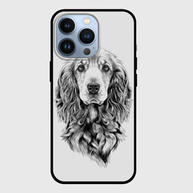 Чехол для iPhone 13 Pro с принтом Кокер спаниель в Тюмени,  |  | animal | black | breed | cocker spaniel | cool | dog | eyes | interesting | look | muzzle | white | wool | белый | взгляд | глаза | животное | интересный | кокер спаниель | пёс | порода | прикольный | псина | собака | собакен | черный | шерсть