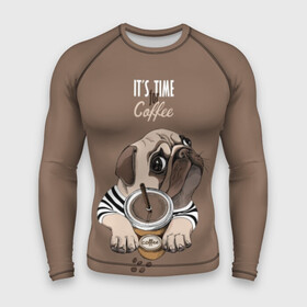 Мужской рашгард 3D с принтом It s time for coffee в Тюмени,  |  | attractive face | breed | chocolate | coffee | cream | cute | dog | glance | motto | paws | pug | slogan | text | взгляд | девиз | кофе | кремовый | лапы | милый | мопс | пёс | порода | слоган | собака | текст | шоколадный