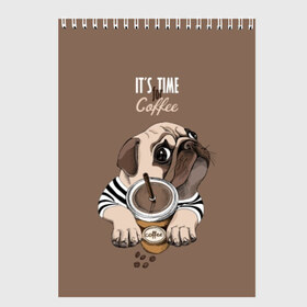 Скетчбук с принтом It`s time for coffee в Тюмени, 100% бумага
 | 48 листов, плотность листов — 100 г/м2, плотность картонной обложки — 250 г/м2. Листы скреплены сверху удобной пружинной спиралью | attractive face | breed | chocolate | coffee | cream | cute | dog | glance | motto | paws | pug | slogan | text | взгляд | девиз | кофе | кремовый | лапы | милый | мопс | пёс | порода | слоган | собака | текст | шоколадный