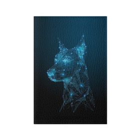 Обложка для паспорта матовая кожа с принтом Доберман в Тюмени, натуральная матовая кожа | размер 19,3 х 13,7 см; прозрачные пластиковые крепления | animal | blue | breed | doberman | dog | geometric | pattern | service | space | stars | геометрический | доберман | животное | звёзды | космос | порода | рисунок | синий | служебный | собака