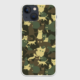 Чехол для iPhone 13 mini с принтом Кошачий камуфляж в Тюмени,  |  | animal | camouflage | cat | funny | green | khaki | marsh | silhouette | болотный | животное | забавный | зеленый | камуфляж | кот | котик | силуэт | хаки